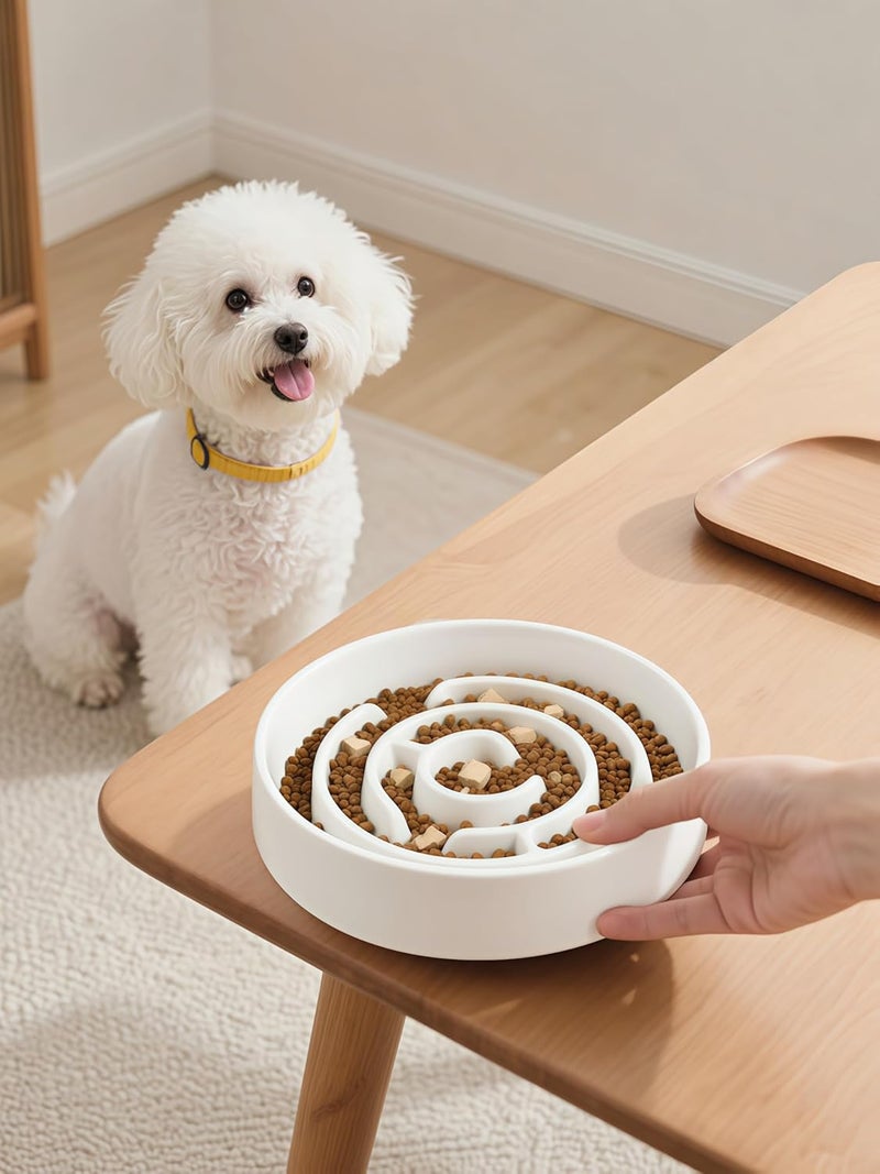 F'DIARY Ceramic Slow Feeder Dog Bowls with Anti-Slip, Slow Feeder & Non-Slip Design, Boredom and Anxiety Reducer, Suitable for All Breed Dogs and Cat (Ceramic-White) - Image 5